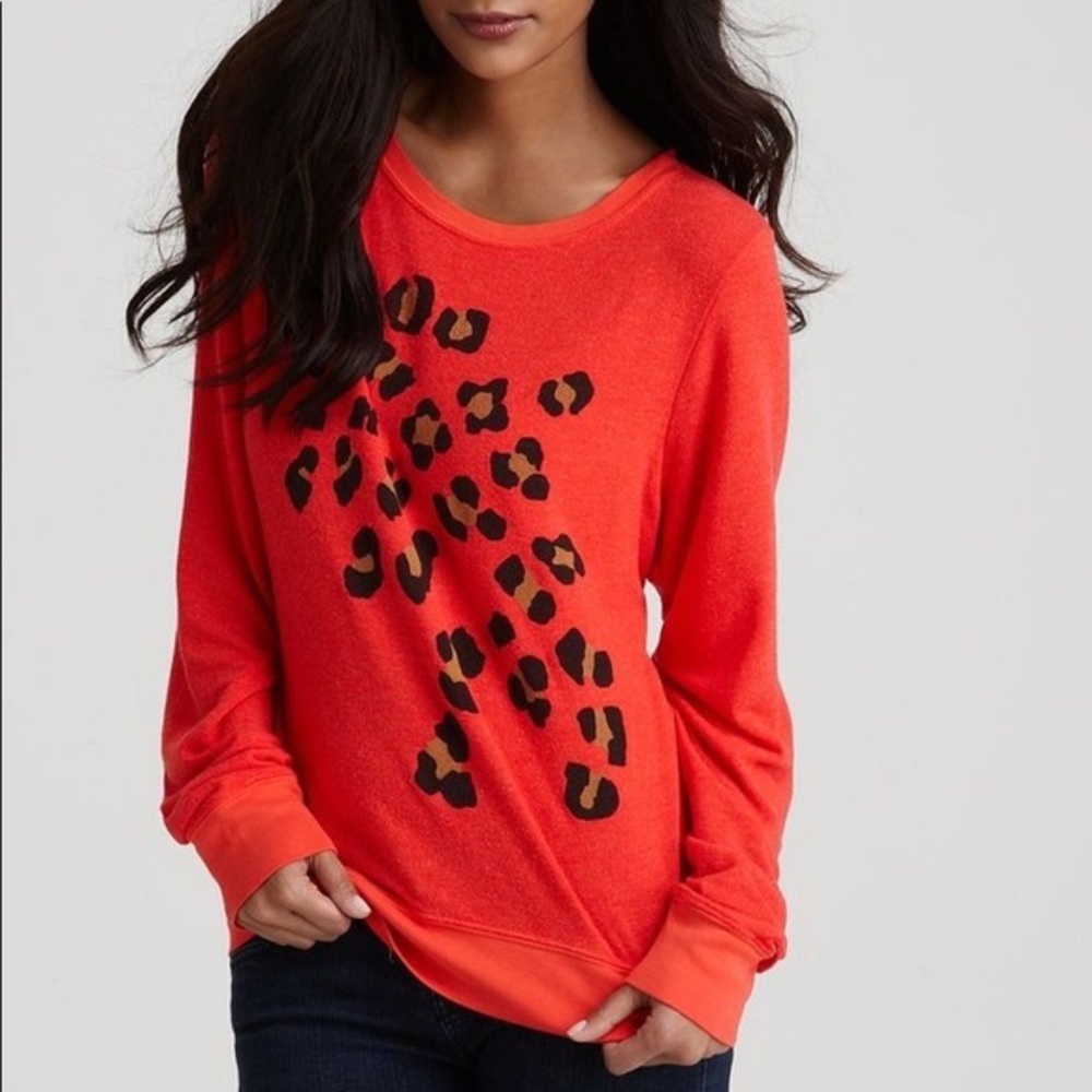 Wildfox red cheetah sweater - baggy beach jumper - L